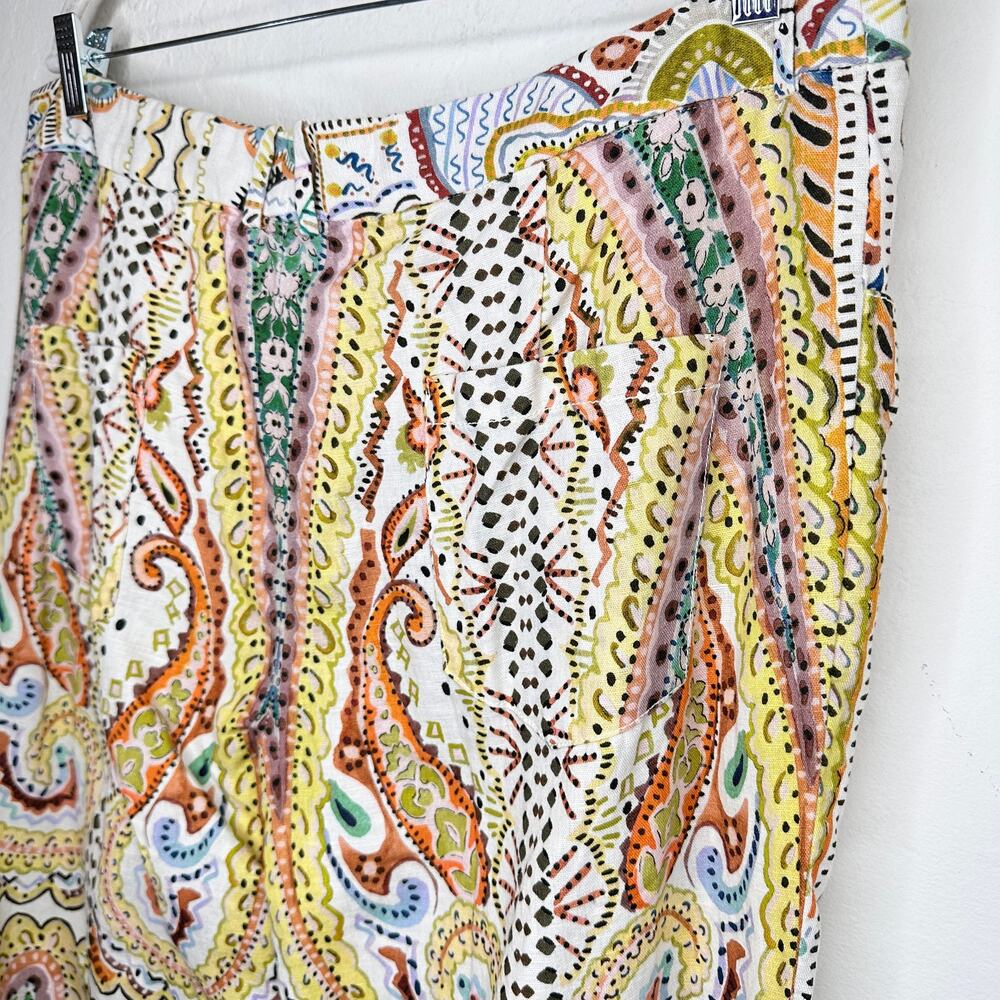 Zara Linen Blend Paisley Mandala Floral Print Wide Leg Ankle Flare Pants XXL - Picture 10 of 16